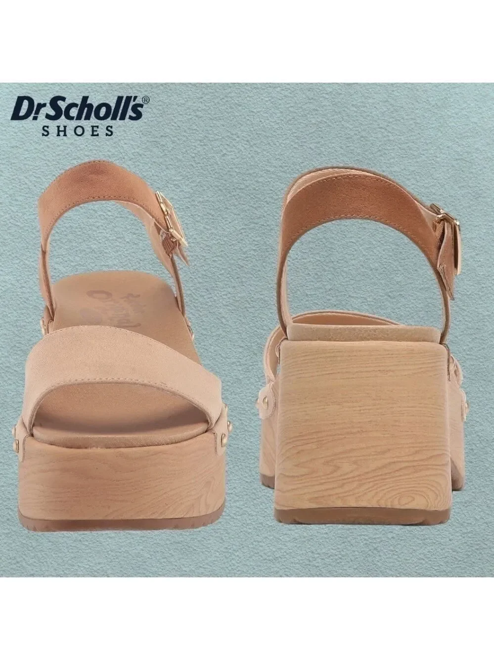 DR SCHOLLS Dublin-Stud-Accent Faux Wood Eco-Friendly Platform Sandal-10M NWT